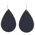 Detailed view of black teardrop earrings with textured faux leather and silver hooks - Black
