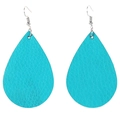 Detailed view of turquoise teardrop earrings with textured faux leather on silver hooks - Green