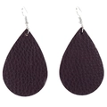 Detail view of dark purple teardrop earrings featuring litchi texture faux leather surface - Coffee