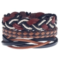 Detail view of multi-layer braided leather bracelets with mixed textures and retro ropes - Black Brown Beige Intertwined Vintage Leisure Style (HM-70237-I)