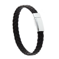 Braided black leather bracelet with silver magnetic metal clasp for men and women - Silver Clasp + Black Leather