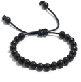 Minimalist adjustable black wooden bead bracelet with woven drawstring for men and women - Ebony Wood