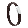 Minimalist dark brown woven leather bracelet with polished silver magnetic clasp - Silver Buckle + Coffee Leather