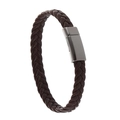 Handmade braided leather bracelet in dark brown featuring a gun black magnetic clasp - Gunmetal Buckle + Coffee Leather