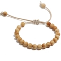 Adjustable minimalist wooden bead bracelet with natural wood grain and beige drawcord - Thuja Wood