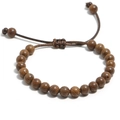 Minimalist adjustable wooden bead bracelet with natural grain and braided cord - Wenge Wood