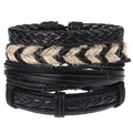Détail de bracelets multicouches en cuir tressé avec fibres de jute et cordons noirs - Style Tressé Noir et Marron (HM-70255(A))