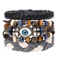 Men's bohemian multi-layer braided leather bracelet set with evil eye and wood beads - Tools Set Combo