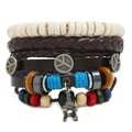 Detailed macro view of multilayer leather bracelet with Eiffel Tower charm and peace symbols - Eiffel Tower Style (HM-70264(H))