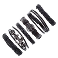 Set di 6 bracciali vintage in pelle intrecciata da uomo con ciondoli ancora e albero vita - Set da 6 Pezzi