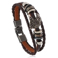 Retro multi-layer braided leather bracelet with eagle metal charm and vintage finish - Eagle Style / Eagle Brown