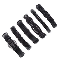 6-piece set of men's black woven leather bracelets with vintage Tree of Life alloy charms - Black Set