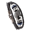 Retro multi-layer leather bracelet with silver eagle charm and blue beads for men - Eagle Style / Eagle Black