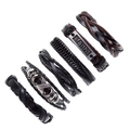 6-piece set of vintage braided leather bracelets for men featuring a metal faith plate - 6-Piece Set
