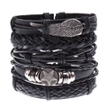Set di bracciali multistrato in pelle con ciondoli a forma di ala e stella retrò - Set di Cinque Pezzi Combinazione (HM-70273)