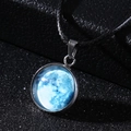 Detail of moon pendant with blue surface texture and black wax rope necklace - Blue White Moon Style (8*)