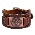 Bracciale vintage in pelle intrecciata marrone scuro con placca bronzo Albero della Vita - Rame rosso antico