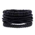 Mehrlagiges schwarzes Echtleder-Armband-Set im Vintage-Stil mit geflochtenem Design - Armband-Set / Schwarz