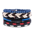 Mehrlagiges Lederarmband-Set für Herren mit blauen Holzperlen und geflochtenen Schnüren - Gewebter Kombinationsstil (HM-70340)