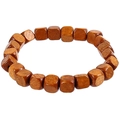 Detail of square vintage wooden prayer beads in dark reddish-brown with natural grain texture - Deep Reddish Brown Square Bead Style (HM-F0009-G)