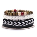 Détails des bracelets multicouches en cuir vintage avec perles de bois et cordes tressées - Style Perle en Bois Vert Olive Rouge Foncé (HM-70345-J)