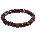 Ethnic style dark brown wooden bead bracelet with carved cylinder beads on white background - Dark Brown Cylindrical Bead Style (HM-F0009-C)