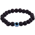 Close-up of deep purple beads with a blue evil eye charm on an elastic bracelet - Dark Bead with Evil Eye Charm Style (HM-F0009-N)