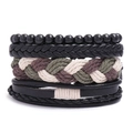 Set bracciale multistrato retrò in pelle con corde intrecciate e perline di legno uomo donna - Stile Intrecciato Vintage Verde Militare (HM-70345-B)