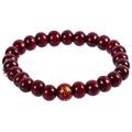 Ethnic style dark red wooden bead bracelet with a golden Buddhist character on a white background - Sandalwood Single Loop 8mm