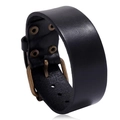 Retro black leather wristband with bronze buckle and metal rivets on white background - Pin Buckle Style / Black