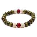 Detailed close-up of ethnic wood bead bracelet with olive green and red wooden beads - Olive Green Mixed Color Style (HM-F0009-J)