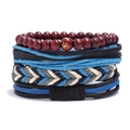 Dettaglio di bracciali multistrato in pelle vintage con cordini e perle in legno rosso - Stile Perla in Legno Rossa Carattere Buddha (HM-70345-D)