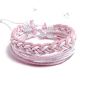 Juego de pulseras de cuerda de algodón tejidas en rosa y blanco con cordón ajustable - Mezcla de Rosa y Blanco