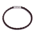 Bracelet tressé unisexe en cuir marron foncé avec fermoir magnétique en argent poli - Café Foncé