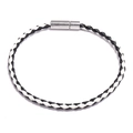 Bracelet tressé en cuir noir et blanc pour couples avec fermoir magnétique argenté - Noir & Blanc