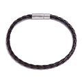 Bracelet en cuir tressé noir et marron avec fermoir magnétique en métal argenté - Café Noir
