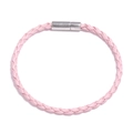 Bracelet tressé en cuir rose pour couples avec un fermoir magnétique cylindrique en métal - Rose