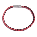 Bracelet tressé rouge et noir pour couple avec fermoir magnétique en métal argenté - Noir Rouge