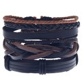 Retro multi-layer men's leather bracelet set with anchor motif and woven rope details - Black Brown Leather Woven Punk Vintage Style (HM-70237-D)