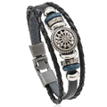 Punk multilayer black braided leather bracelet with blue beads and sun metal charm - Sunflower Style / Sunflower Black