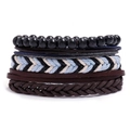Dettaglio di un set di 6 bracciali multistrato in pelle retrò e corda intrecciata - Stile Intrecciato Grigio Nero Bianco (HM-70345-A)