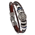 Retro multi-layer dark brown leather bracelet with silver metal beads and magnetic clasp - Sunflower Style / Sunflower Brown