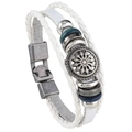 Multilayer bohemian white leather bracelet featuring vintage silver round pendant and beads - Sunflower Style / White with Sunflower