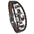 Retro multi-layer dark brown leather bracelet with silver metal anchor pendant and clasp - Anchor Style / Anchor Brown