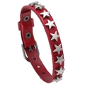 Pulsera punk de cuero rojo con tachuelas de estrella plateadas y hebilla ajustable - Burdeos