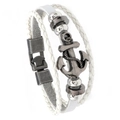 White multi-layer braided leather anchor bracelet with vintage silver metal clasp - Anchor Style / Anchor White