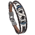 Brown multi-layer punk leather bracelet with silver X-shaped charm and magnetic clasp - X-Shape Style / X-type Brown