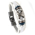 White multi-layer leather bracelet with vintage metal X-charm and bead details - X-Shape Style / X-type White