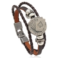 Men's punk leather bracelet with brown woven rope and silver spade poker charm - Poker Card Style / Poker Brown