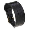 Bracelet manchette large en cuir noir vintage pour homme avec boucle en bronze punk - Noir